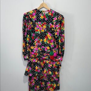 Vintage 1980s-1990s Argenti pure silk colorful floral dress size 8